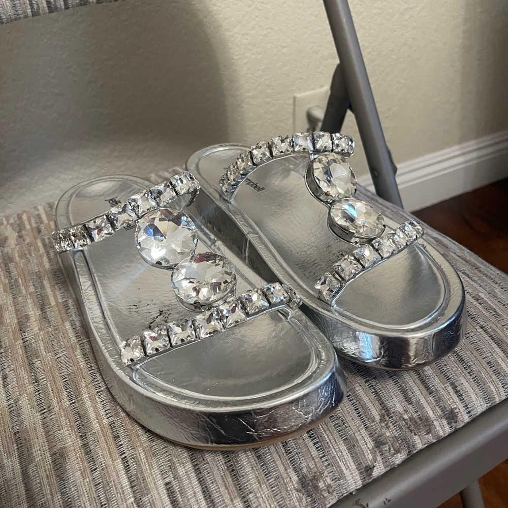 Jeffrey Campbell silver rhinestone dad sandals